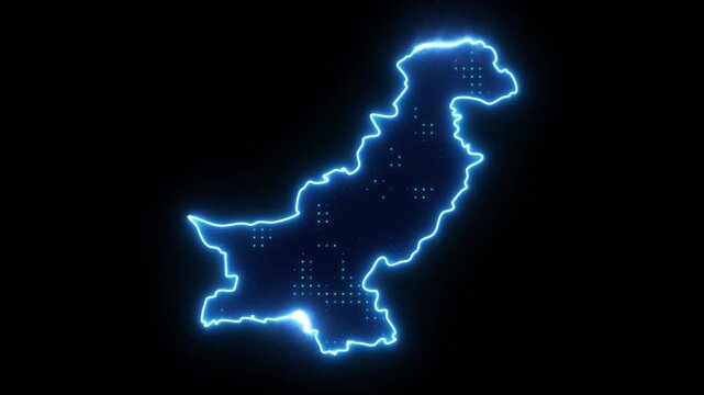 Neon Stroke Map Animation of PAKISTAN with Glowing Light Effects