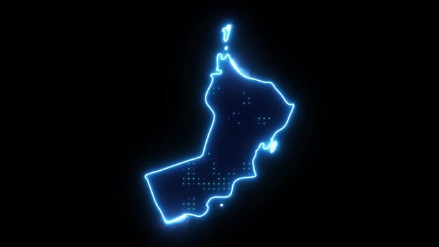 Neon Stroke Map Animation of OMAN with Glowing Light Effects