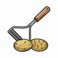 cartoon illustration of potato peeler with two potatoes