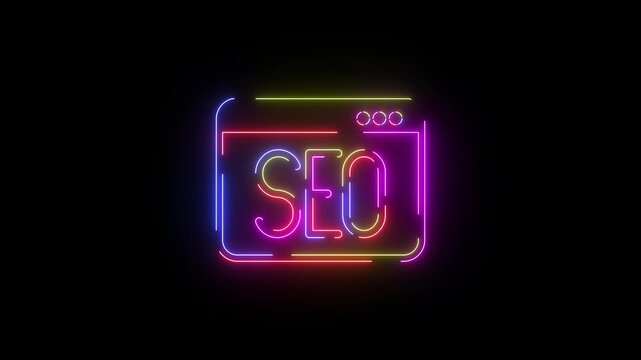 SEO search neon line icon seamless loop