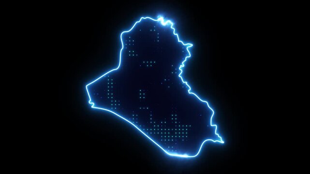 Neon Stroke Map Animation of IRAQ with Glowing Light Effects