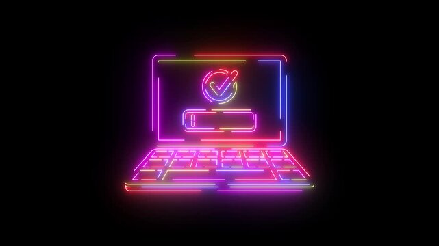Recommended checkmark neon line icon seamless loop