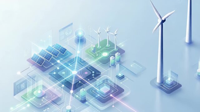 Refined wallpaper design featuring minimalist abstract elements inspired by microgrid technology with generous empty space for academic overlays and digital annotations supporting innovative decentral