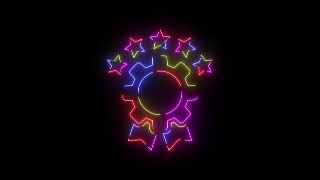 Award rosette neon line icon seamless loop
