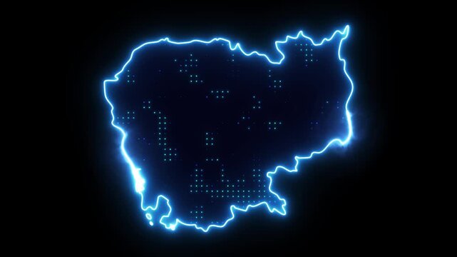 Neon Stroke Map Animation of CAMBODIA with Glowing Light Effects