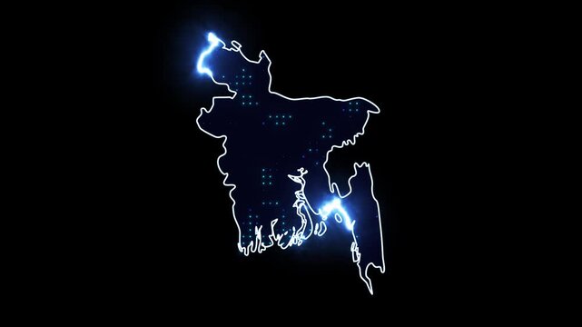 Neon Stroke Map Animation of BANGLADESH with Glowing Light Effects