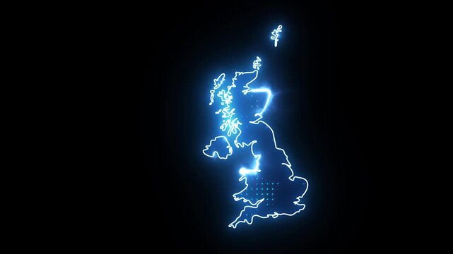 Neon Stroke Map Animation of UNITED KINGDOM with Glowing Light Effects