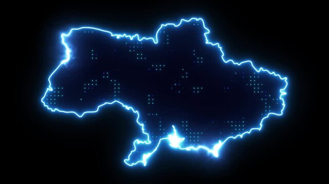 Neon Stroke Map Animation of UKRAINE with Glowing Light Effects