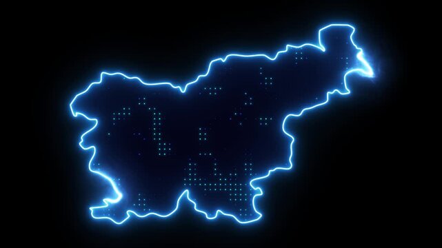 Neon Stroke Map Animation of SLOVENIA with Glowing Light Effects