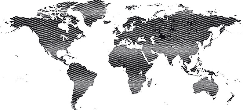 Black silhouette world map on white background