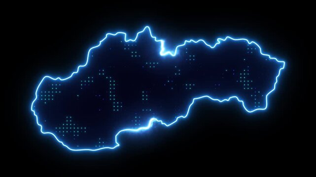 Neon Stroke Map Animation of SLOVAKIA with Glowing Light Effects