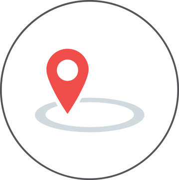 Red map pin icon in circle location symbol