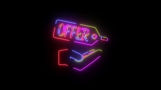 Discount ribbon neon line icon seamless loop