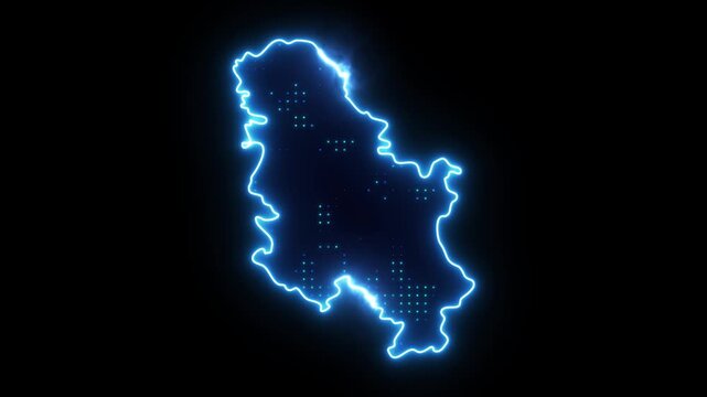 Neon Stroke Map Animation of SERBIA with Glowing Light Effects