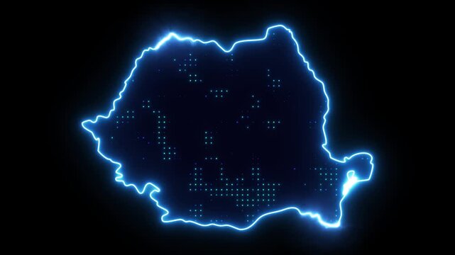 Neon Stroke Map Animation of ROMANIA with Glowing Light Effects