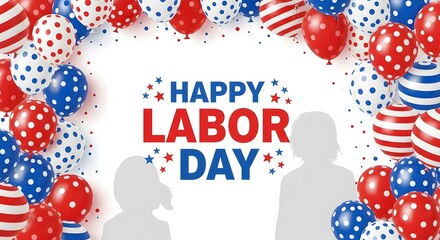 Obraz premium Happy labor day celebration with patriotic balloons and confetti
