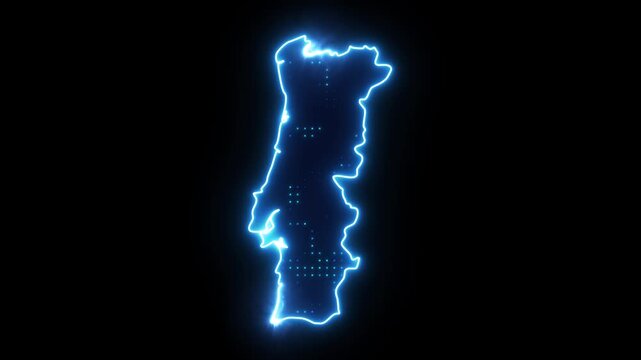 Neon Stroke Map Animation of PORTUGAL with Glowing Light Effects