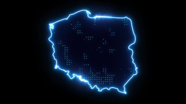 Neon Stroke Map Animation of POLAND with Glowing Light Effects