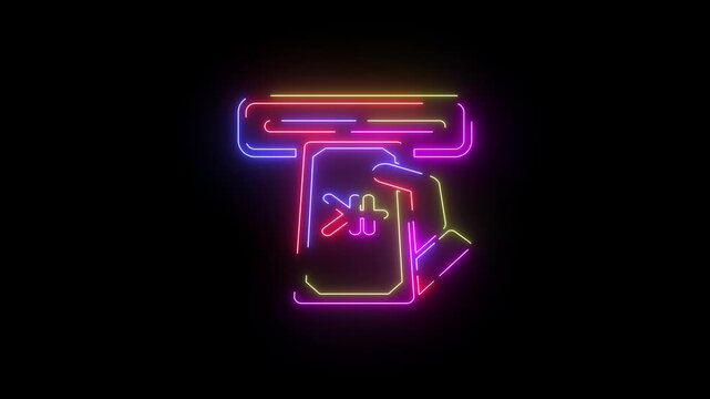Insert Atm Bankomat neon line icon seamless loop