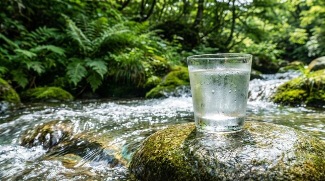 Cold sake by a clear stream