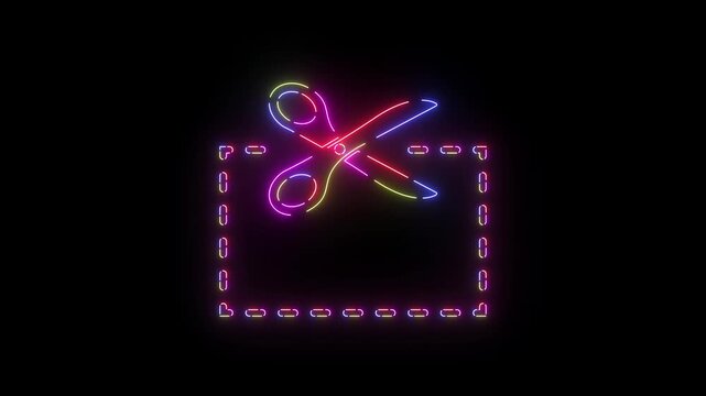 Coupon cut line neon line icon seamless loop