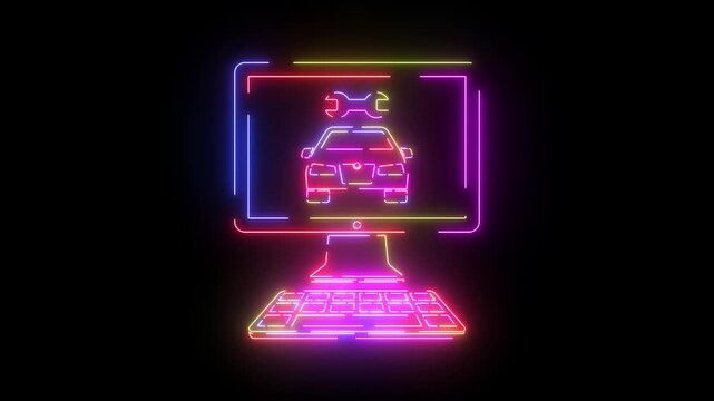 Fuel pump neon line icon seamless loop