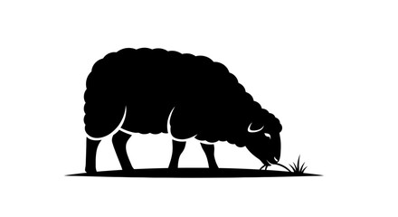 Black sheep grazing on grass, simple silhouette illustration. © farhan