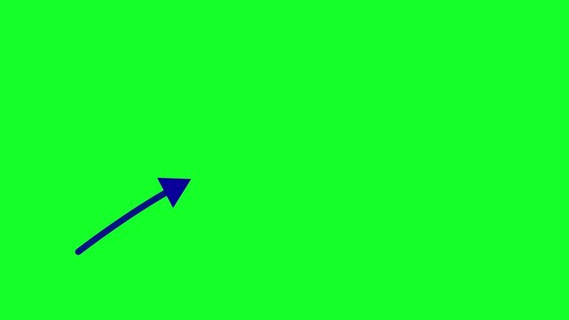 Diagonal blue arrow animation on green screen background, ultra HD 4K, perfect for tutorials,  presentations, UI elements and infographic overlays
