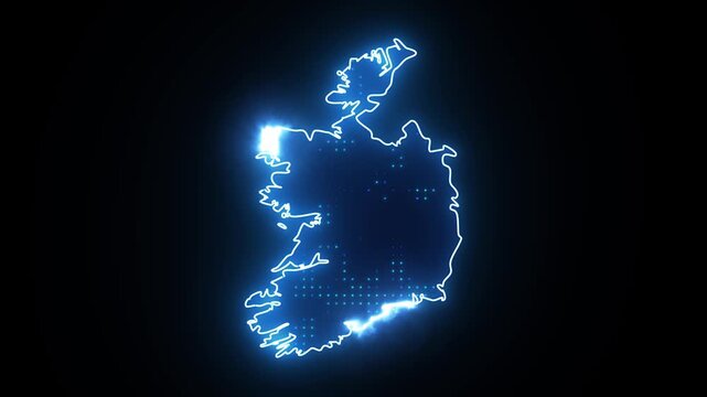 Neon Stroke Map Animation of IRELAND with Glowing Light Effects