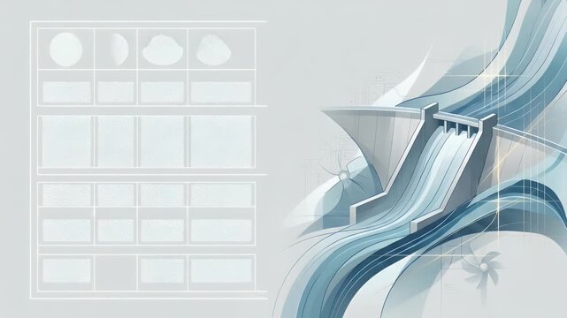 Refined wallpaper design featuring minimalist abstract elements inspired by hydroelectric dam projects with broad empty space for academic overlays and digital annotations supporting innovative dam en