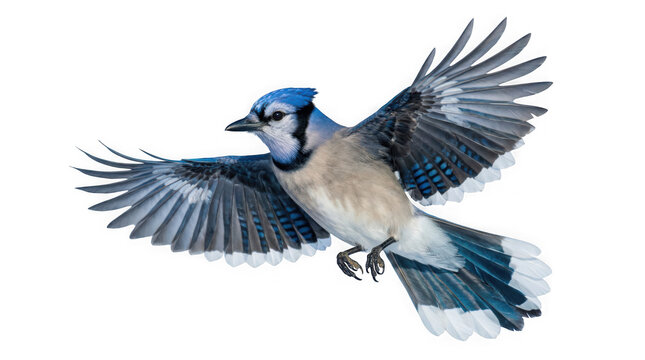 Blue jay in flight on transparent background clear blue and white bird png