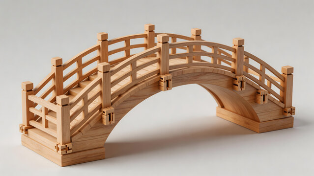 tenon. Elegant wooden bridge model with precise joinery on plain background. real-estate listings, architecture portfolios, designed for architectural facade and classical detail presentations.