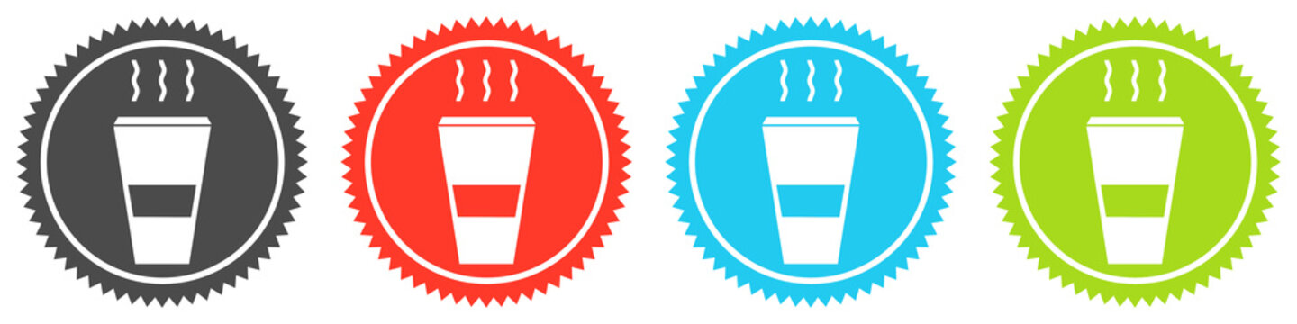 Icons auf 4 Buttons mit Zacken zeigen Heisses Getr&auml;nk zum Mitnehmen