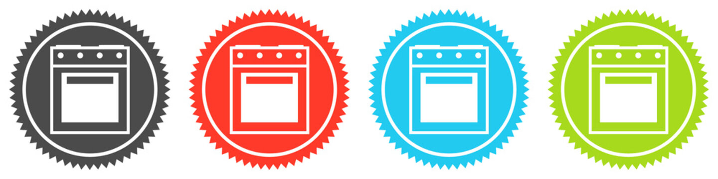Icons auf 4 Buttons mit Zacken zeigen Herd, backen oder K&uuml;che