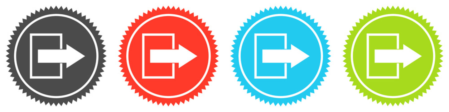 Icons auf 4 Buttons mit Zacken zeigen Ausloggen oder Ausgang