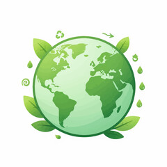 Obraz premium Green earth globe with surrounding leaves and water drops, environmental protection symbol, eco-friendly conservation, sustainable living concept, planet awareness, nature care illustration.
