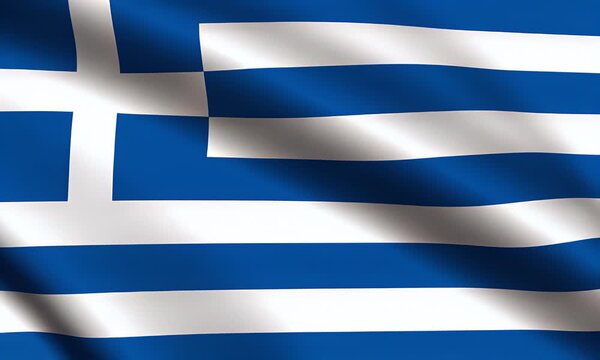 The Greek flag waves gently in the wind outdoors.