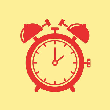 Red vintage alarm clock icon.