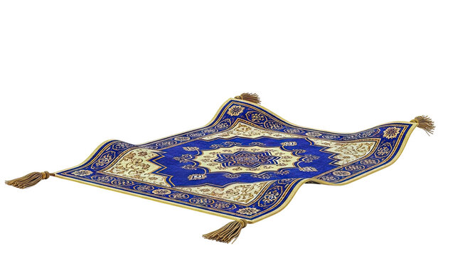 Flying Carpet with Blue and Gold Pattern