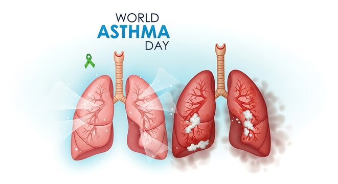 An illustration of healthy and unhealthy lungs on World Asthma Day