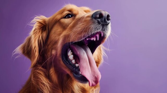 Golden dog with panting smile, happy expression