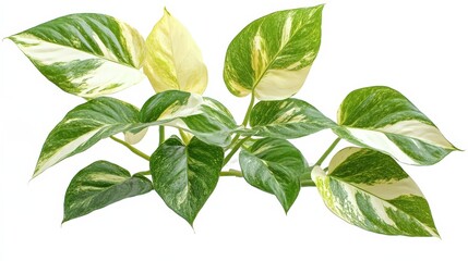 Fototapeta premium Variegated Green and White Pothos Plant Leaves, Isolated on White Background