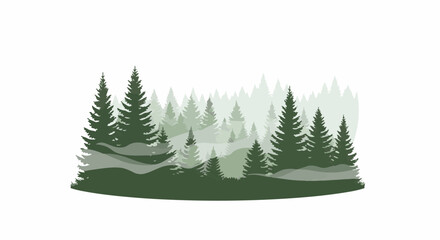 Fototapeta premium Dense forest silhouette with layered pine trees in varying shades of green