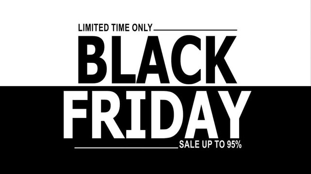 Black Friday Sale Limited Time Only &ndash; Up to 100% Off. Black Friday 95% percent off discount animation. 4k resolution black background animation black Friday or wholesale and business concept.