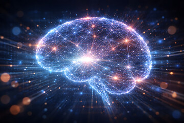 Obraz premium Glowing digital brain with neural network connections