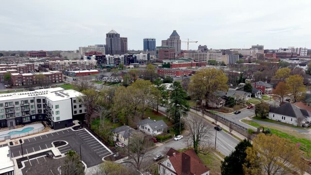 aerial of suburbs in greensboro nc and housing