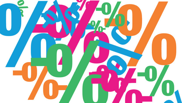 Colorful Overlapping Percentage Symbols Abstract Background - Vibrant Discount and Interest Rate Pattern Vector - Isolated Minimalist Finance, Sales, and Math Design Concept