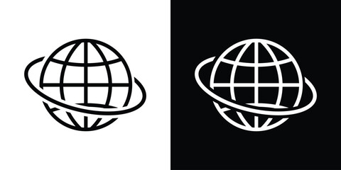 Creative sports icon showing a soccer ball with a planetary ring. Symbolizes global sports, international football tournaments, world cup events, and athletic networking. © bibin