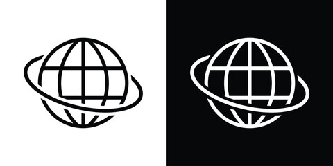 Creative sports icon showing a soccer ball with a planetary ring. Symbolizes global sports, international football tournaments, world cup events, and athletic networking. © bibin