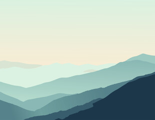 Fototapeta premium Montañas en capas con tonos suaves creando paisaje minimalista y calmado. 